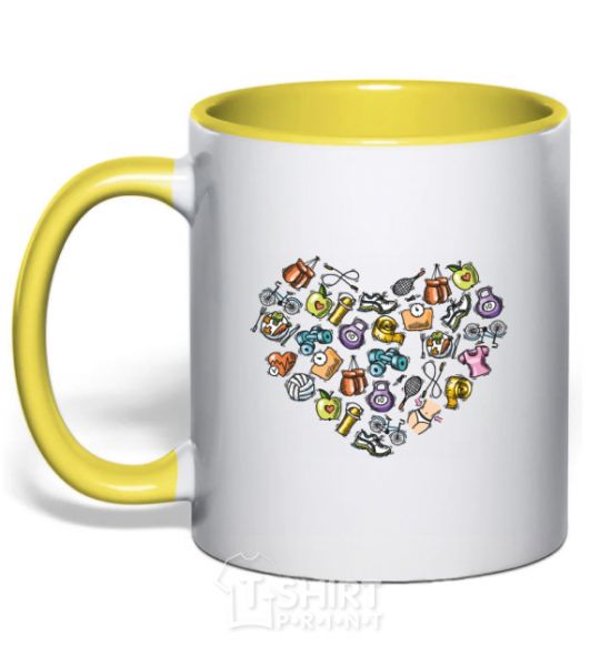 Mug with a colored handle Heart sports yellow фото