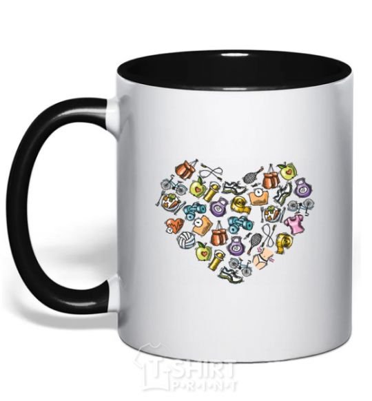 Mug with a colored handle Heart sports black фото