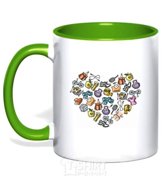 Mug with a colored handle Heart sports kelly-green фото