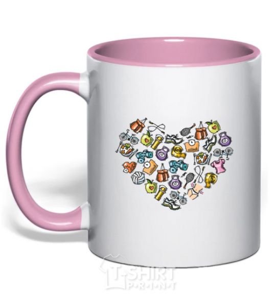 Mug with a colored handle Heart sports light-pink фото