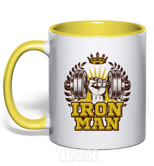 Mug with a colored handle Iron man V.1 yellow фото