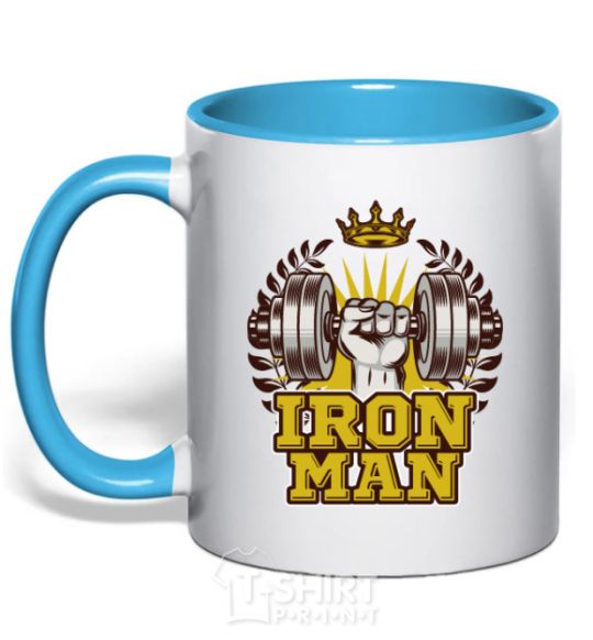 Mug with a colored handle Iron man V.1 sky-blue фото