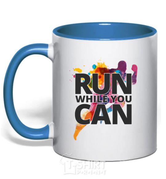 Mug with a colored handle Run while you can royal-blue фото
