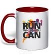 Mug with a colored handle Run while you can red фото