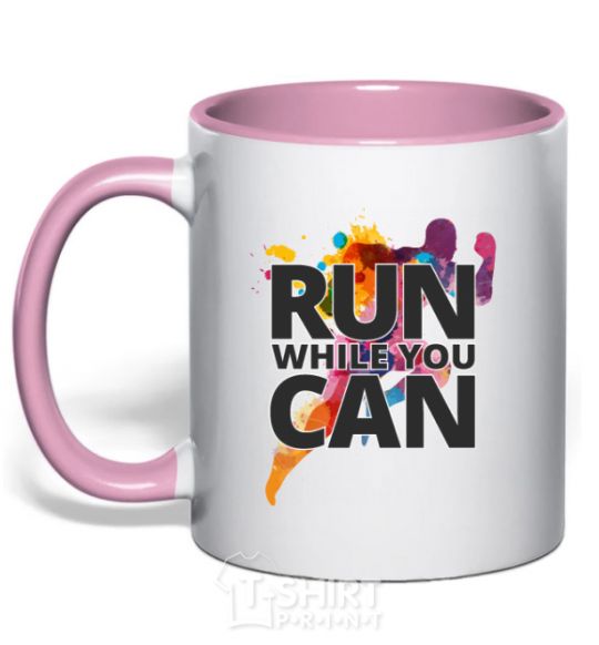 Mug with a colored handle Run while you can light-pink фото