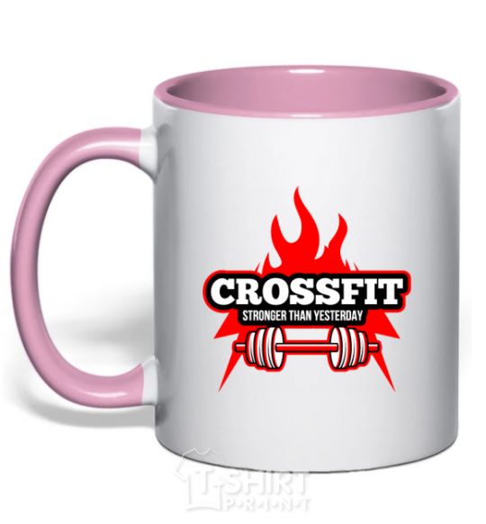 Mug with a colored handle Stronger than yesterday light-pink фото