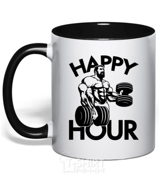 Mug with a colored handle Happy hour black фото