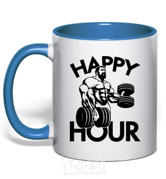 Mug with a colored handle Happy hour royal-blue фото