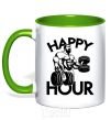 Mug with a colored handle Happy hour kelly-green фото