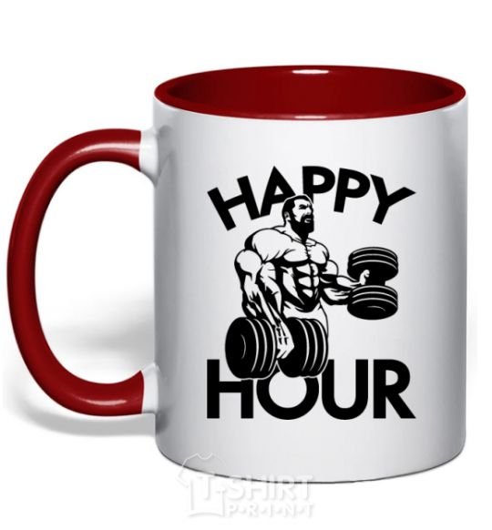 Mug with a colored handle Happy hour red фото