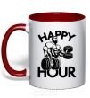 Mug with a colored handle Happy hour red фото
