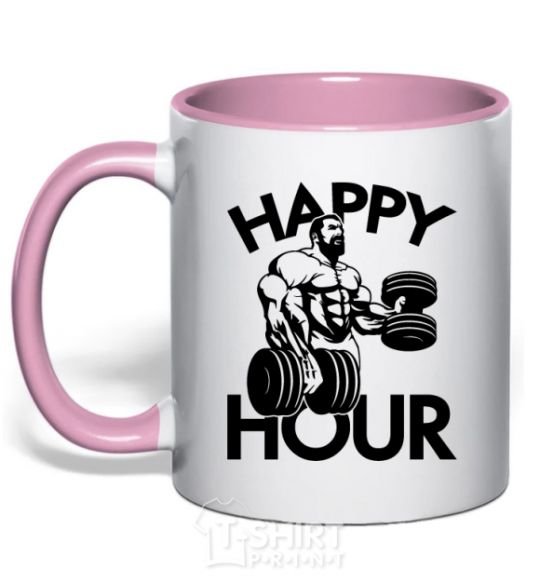Mug with a colored handle Happy hour light-pink фото