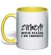 Mug with a colored handle Zumba i do crossfit yellow фото
