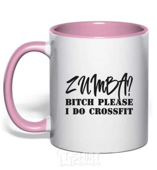 Mug with a colored handle Zumba i do crossfit light-pink фото