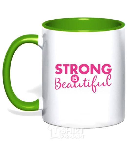 Mug with a colored handle Strong is beautiful kelly-green фото