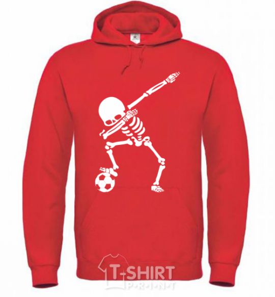 Мужская толстовка (худи) Football skeleton Ярко-красный фото