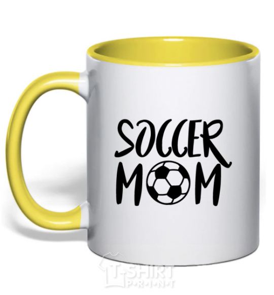 Mug with a colored handle Soccer mom yellow фото