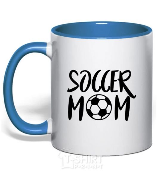 Mug with a colored handle Soccer mom royal-blue фото