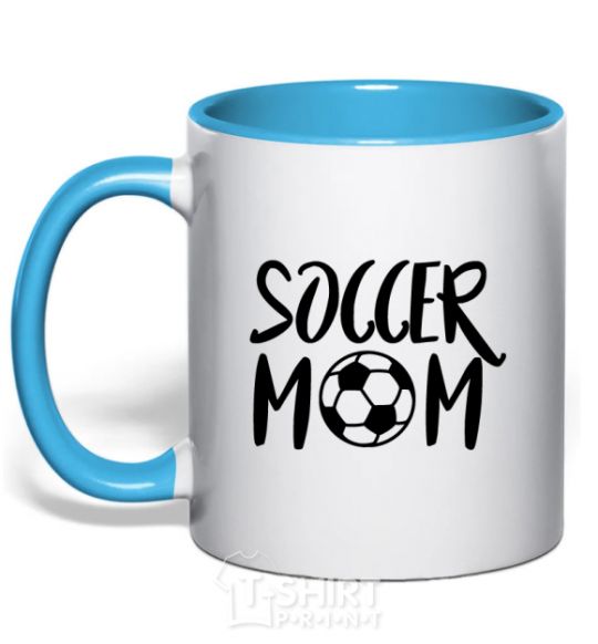 Mug with a colored handle Soccer mom sky-blue фото