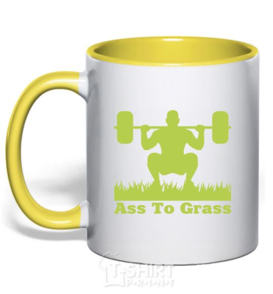 Mug with a colored handle Ass to grass yellow фото