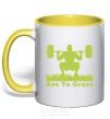 Mug with a colored handle Ass to grass yellow фото