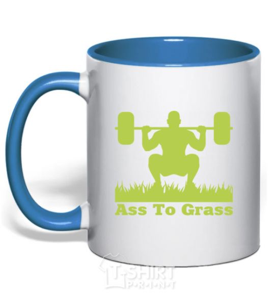 Mug with a colored handle Ass to grass royal-blue фото