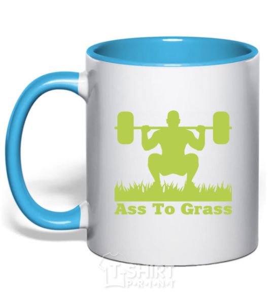 Mug with a colored handle Ass to grass sky-blue фото