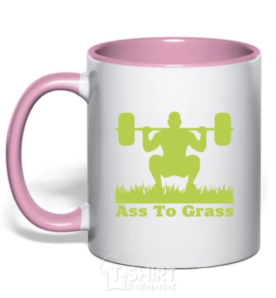 Mug with a colored handle Ass to grass light-pink фото