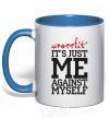 Mug with a colored handle Crossfit it's just me against myself royal-blue фото