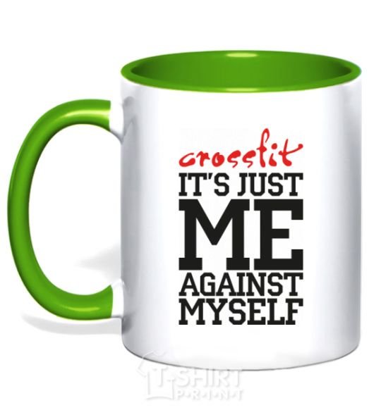 Mug with a colored handle Crossfit it's just me against myself kelly-green фото