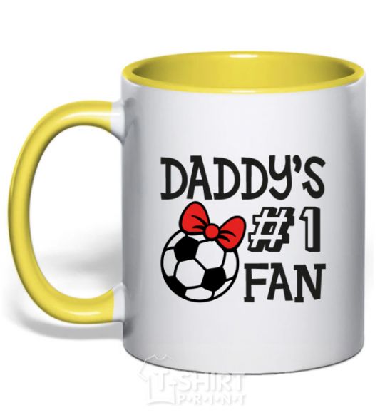 Mug with a colored handle Daddy's fan number one yellow фото