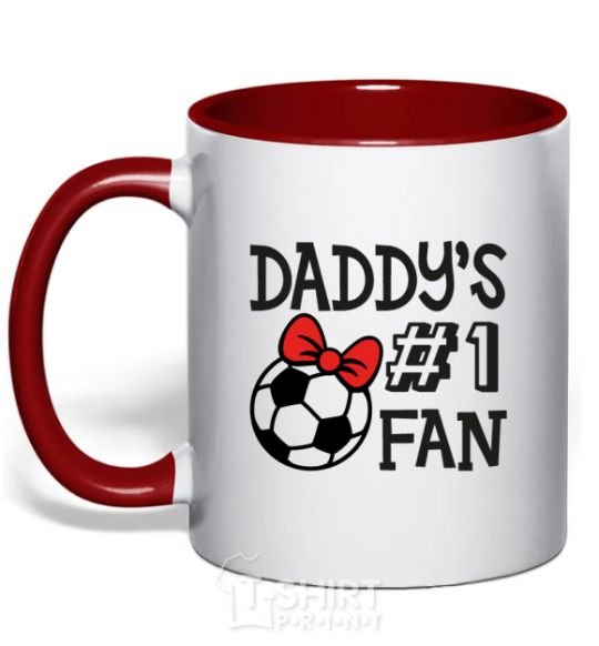 Mug with a colored handle Daddy's fan number one red фото