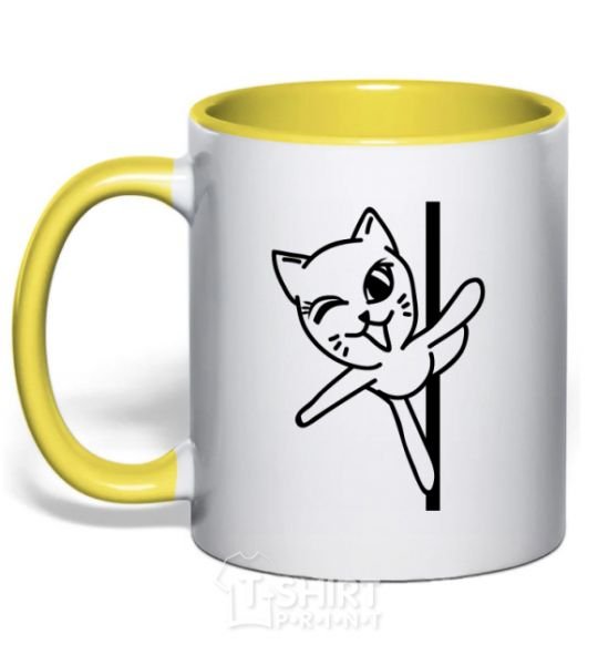 Mug with a colored handle Pole cat yellow фото