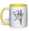 Mug with a colored handle Pole cat yellow фото