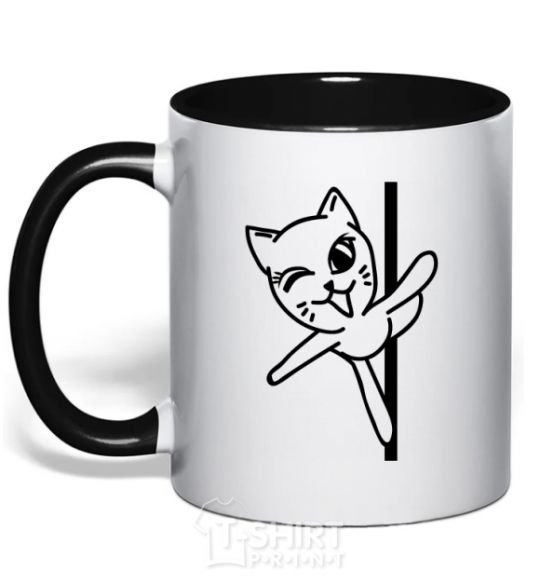 Mug with a colored handle Pole cat black фото