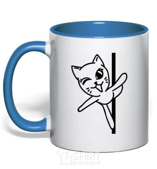 Mug with a colored handle Pole cat royal-blue фото