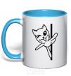 Mug with a colored handle Pole cat sky-blue фото