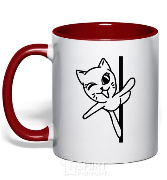 Mug with a colored handle Pole cat red фото