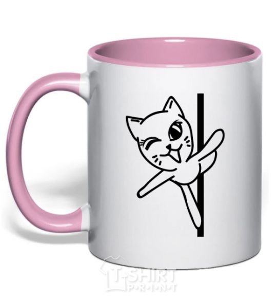 Mug with a colored handle Pole cat light-pink фото