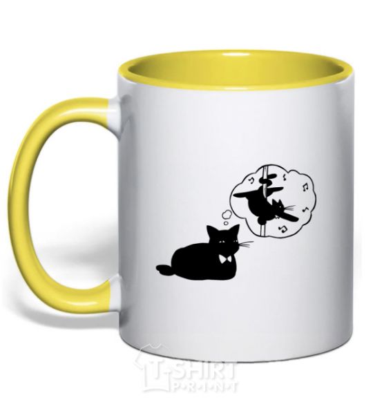 Mug with a colored handle Pole cat dream yellow фото