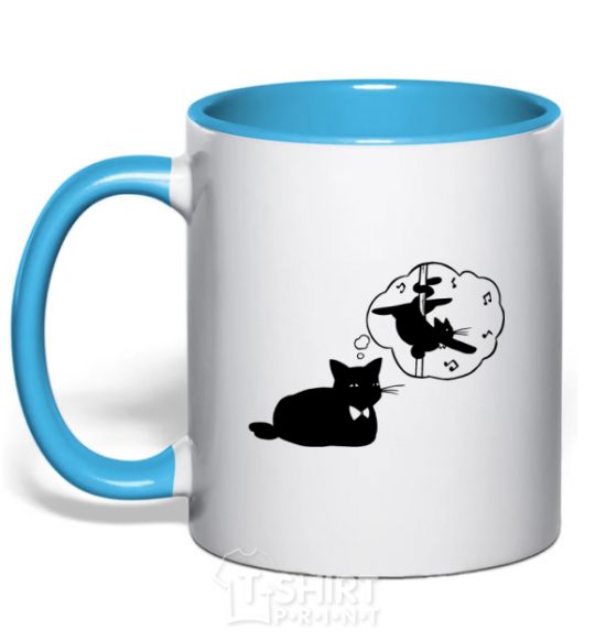 Mug with a colored handle Pole cat dream sky-blue фото