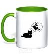 Mug with a colored handle Pole cat dream kelly-green фото