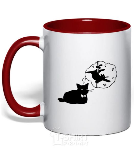 Mug with a colored handle Pole cat dream red фото