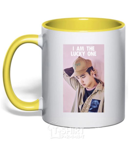 Mug with a colored handle Lucky one DO yellow фото