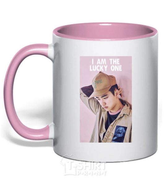 Mug with a colored handle Lucky one DO light-pink фото