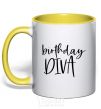 Mug with a colored handle Birthday diva yellow фото