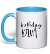 Mug with a colored handle Birthday diva sky-blue фото