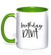 Mug with a colored handle Birthday diva kelly-green фото