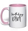 Mug with a colored handle Birthday diva light-pink фото