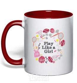 Mug with a colored handle Play like a girl red фото